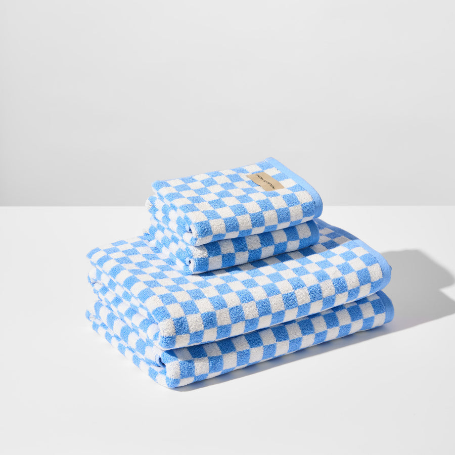 BATH + HAND TOWEL SET OF 4 IN SKY BLUE CHECK