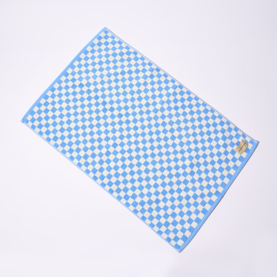 BATH MAT IN SKY BLUE CHECK